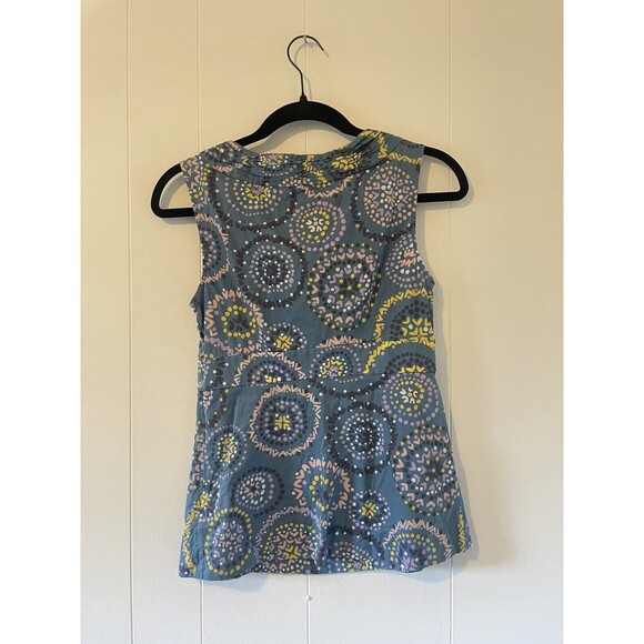 Boden 2/XS Sleeveless Tank/Blouse Blue V-Neck Cotton Boho Retro Artsy Faux-Wrap - Picture 2 of 6